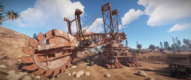 Гигантский экскаватор (Giant Excavator Pit) в Rust — огромный роторный экскаватор, добывающий ресурсы на дизеле