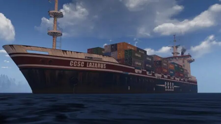 Грузовое судно Cargo Ship в Rust — карго плывёт по океану вдоль берега