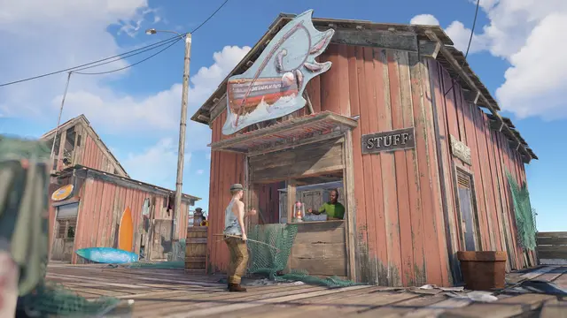 Малая рыбацкая деревня в Rust — мостки для рыбалки и торговец рыбой